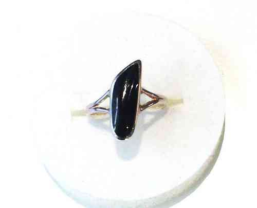 Organic Abstract Shape Whitby Jet Ring - Silver & Whiby Jet