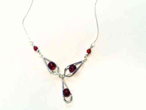 Silver Chain Necklace with Amber Drops 19"